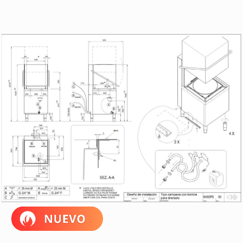 Ecomax Lavaloza Eléctrica de Capota 500 a 1200 Platos x Hora E800-2 Nuevo