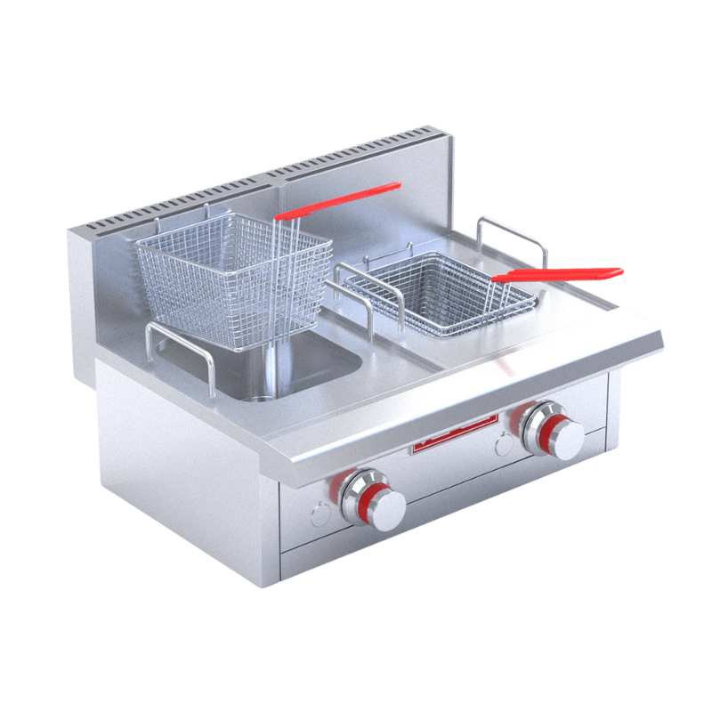 Coriat Freidora de mesa a gas doble tina con capacidad de 3 litros de aceite cada una y 2 canastillas FC-10-D DE MESA PETIT PREMIUM