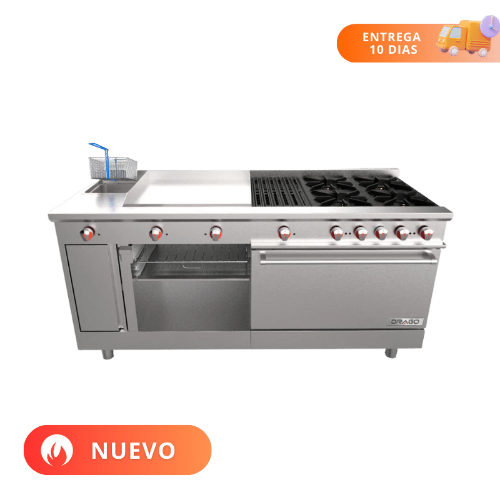 Drago Estufa con 4 Quemadores Asador Plancha Freidora y Gratinador UNIVERSAL PD 