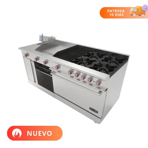 Drago Estufa con 4 Quemadores Horno Asador Plancha Freidor y Gratinador UNIVERSAL STD