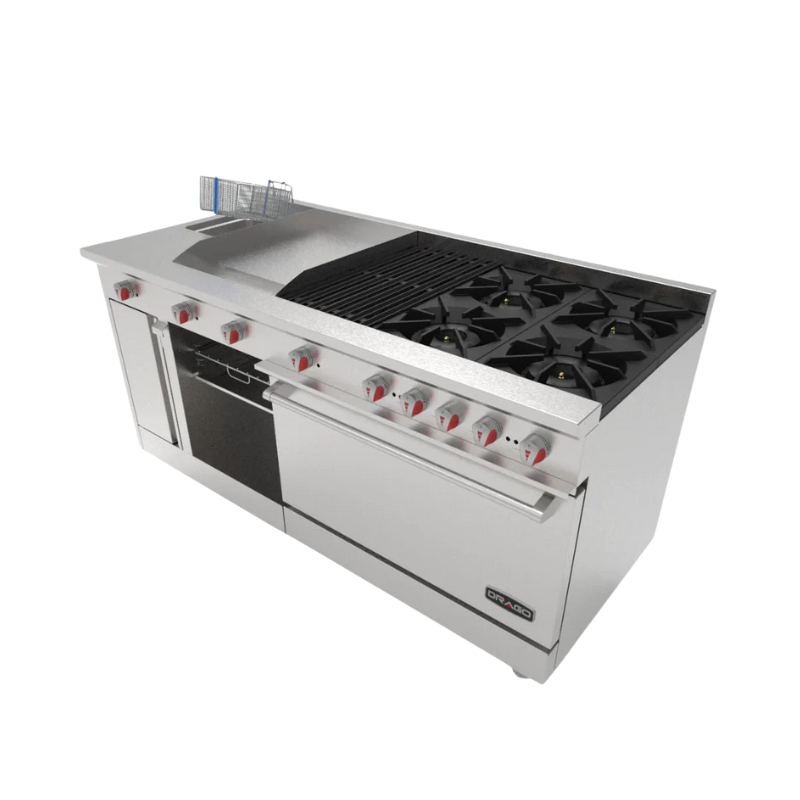 Drago Estufa 4 Quemadores, Horno, Asador de 1 Pie, Plancha de 1.5 Pies, Freidora y Gratinador UNIVERSAL S Outlet
