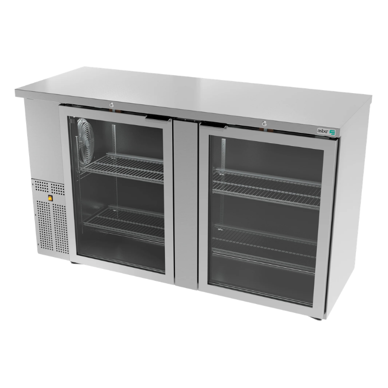 Asber Refrigerador Contrabarra Slim 2 Puertas de Cristal 390 Latas Acero Inoxidable ABBC-24-60-SG HC Nuevo