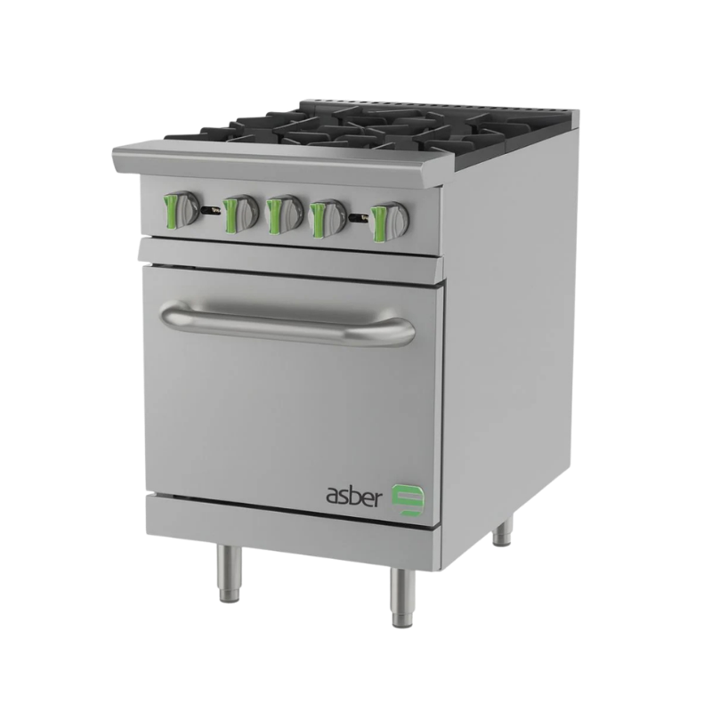 Asber Estufa gas Natural 4 quemadores horno estatico acero inox. AER-4-24-EM-NG Nuevo