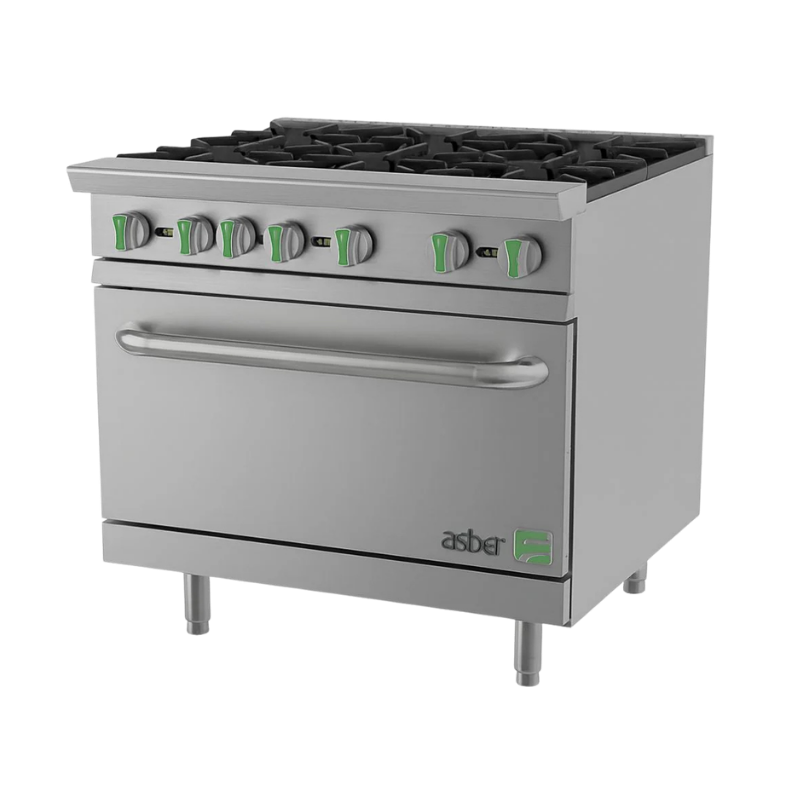 Asber Estufa gas natural 6 quemadores horno estatico acero inox. AER-6-36-EM-NG Nuevo