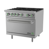 Asber Estufa gas natural 6 quemadores horno estatico acero inox. AER-6-36-EM-NG Nuevo