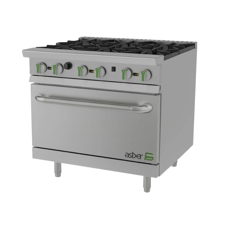 Asber Estufa gas natural 6 quemadores horno de convección acero inox. AER-6-36-C-EM-NG Nuevo