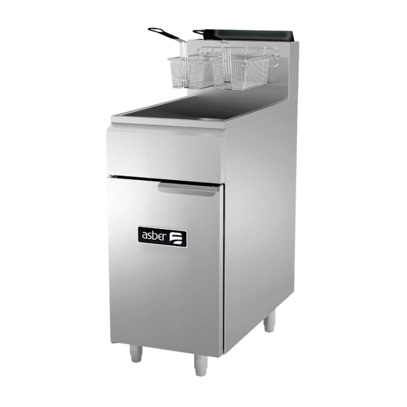 Asber Freidora a gas 1 tina - 3 quemadores - 50 lbs. de capacidad - full inox. AEF-50-S Nuevo