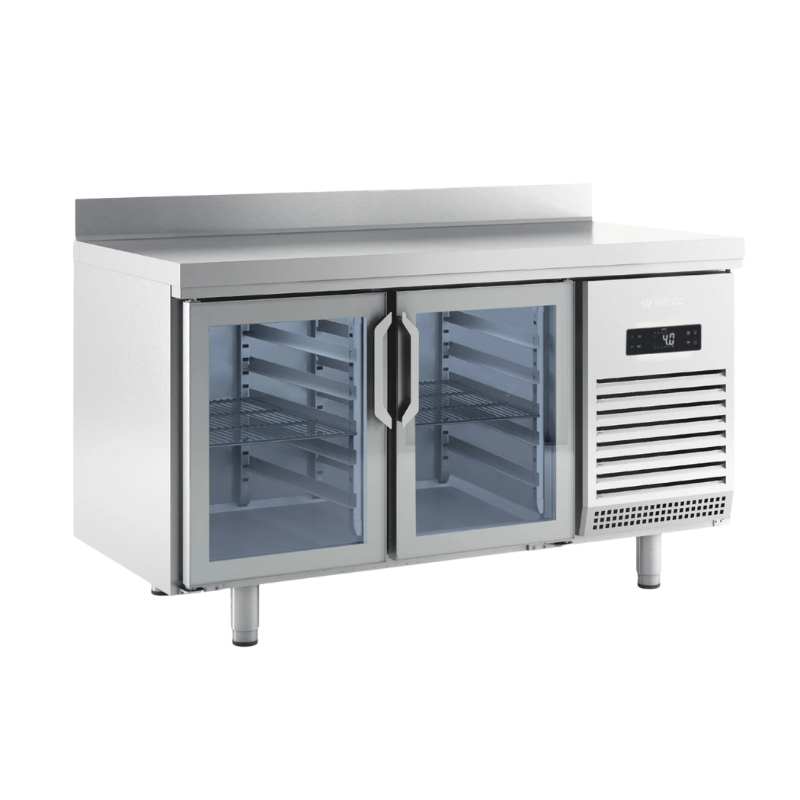 Infrico Mesa refrigerada Series GN1/1 700 de 1470mm altura 850 dos puertas de cristal BMGN1470CR Nuevo