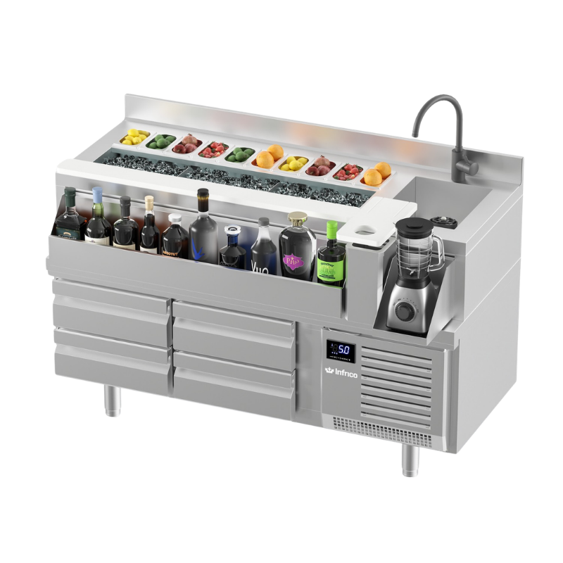 Infrico Mesa Cocktelera Bar Station Series con base refrigeración Series GN1/1 700 BST1600R Nuevo