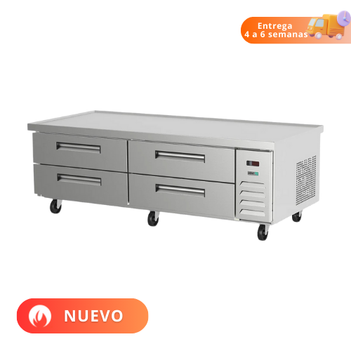 Asber Base de Chef Refrigerada con 4 Cajones (2 GN-1/1 cada uno) - Cubierta con Borde Antiderrame ACBR-72 HC Nuevo