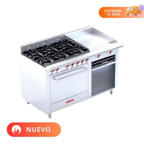 Coriat Estufa Múltiple con Parrilla 6 Quemadores Plancha de 2 Quemadores Gratinador y Horno EC-6-H-GRILL DE PISO MASTER
