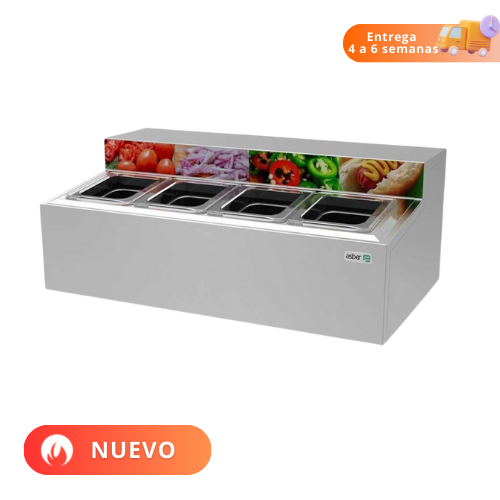 Asber Topping Refrigerado Mostrador 8 Insertos  Acero Inoxidable ATC-4 HC Nuevo