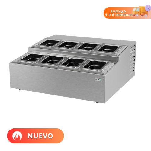 Topping Refrigerado Mostrador 8 Insertos Acero Inoxidable Control Temperatura Electrónico Buffet Hotel Heladería ATC-4+4 HC Nuevo