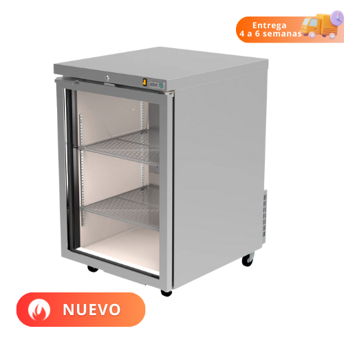 Asber Refrigerador Contrabarra Acero Inoxidable 1 puerta de Cristal 8.9 Pies3 ABBC-23-SG HC Nuevo